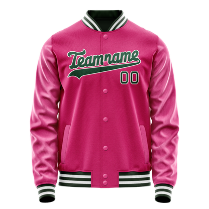 Custom Pink Kelly-Green Solid Color Varsity Letterman Jacket