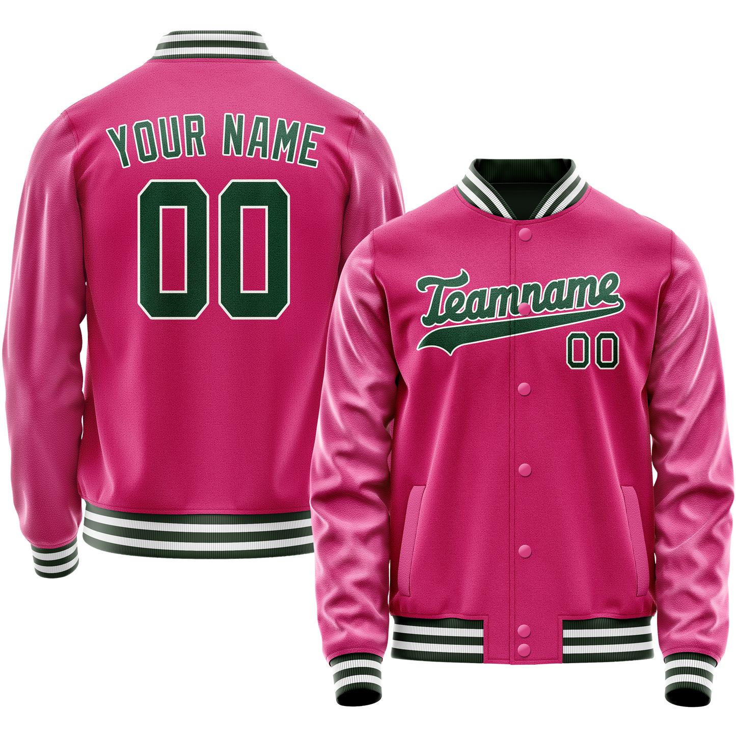 Custom Pink Kelly-Green Solid Color Varsity Letterman Jacket
