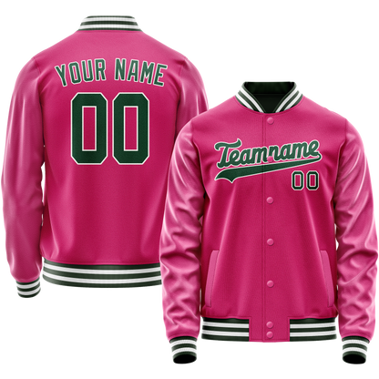 Custom Pink Kelly-Green Solid Color Varsity Letterman Jacket