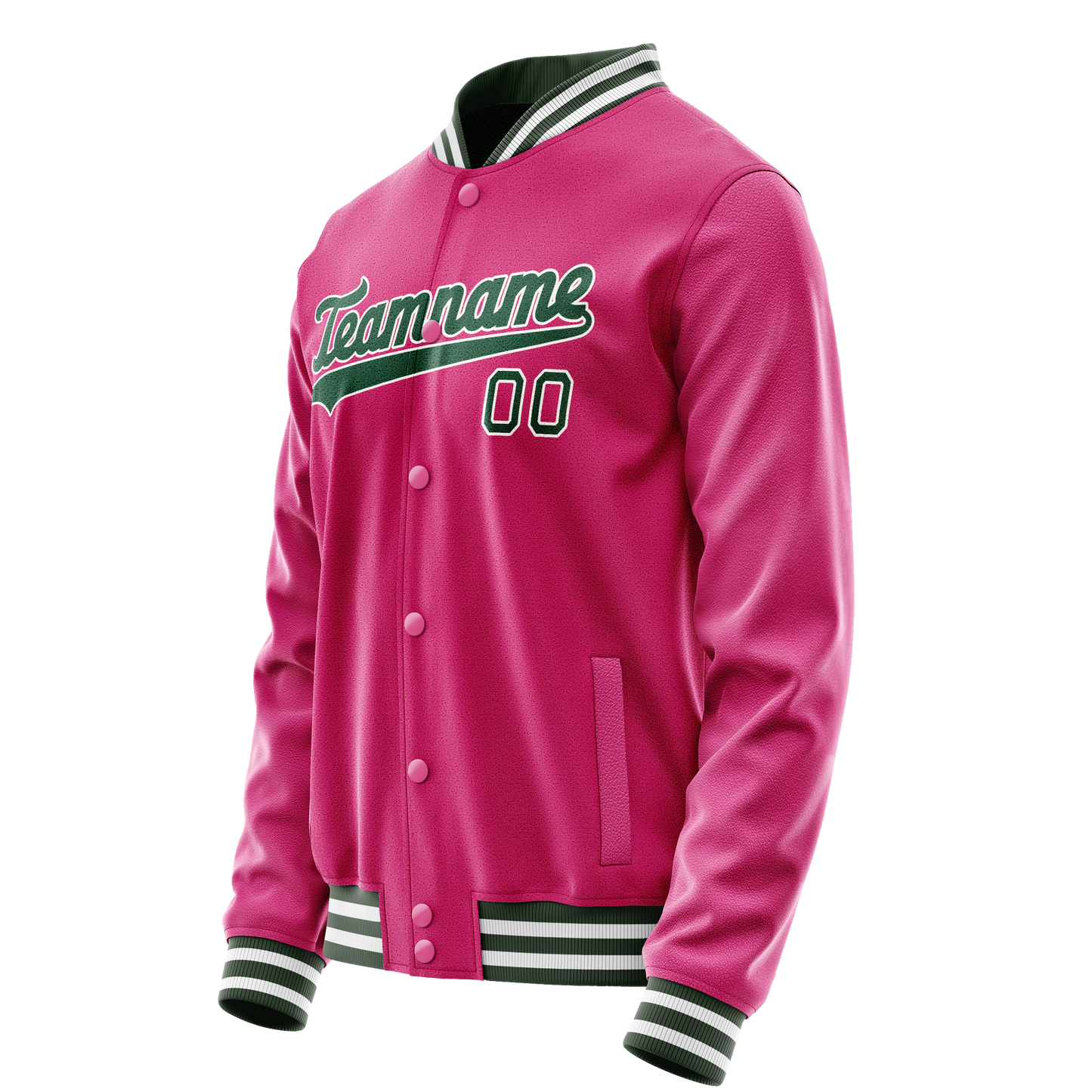 Custom Pink Kelly-Green Solid Color Varsity Letterman Jacket