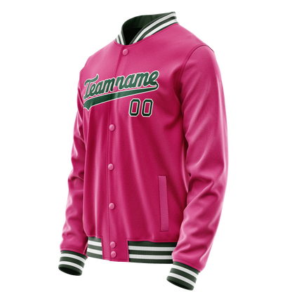 Custom Pink Kelly-Green Solid Color Varsity Letterman Jacket