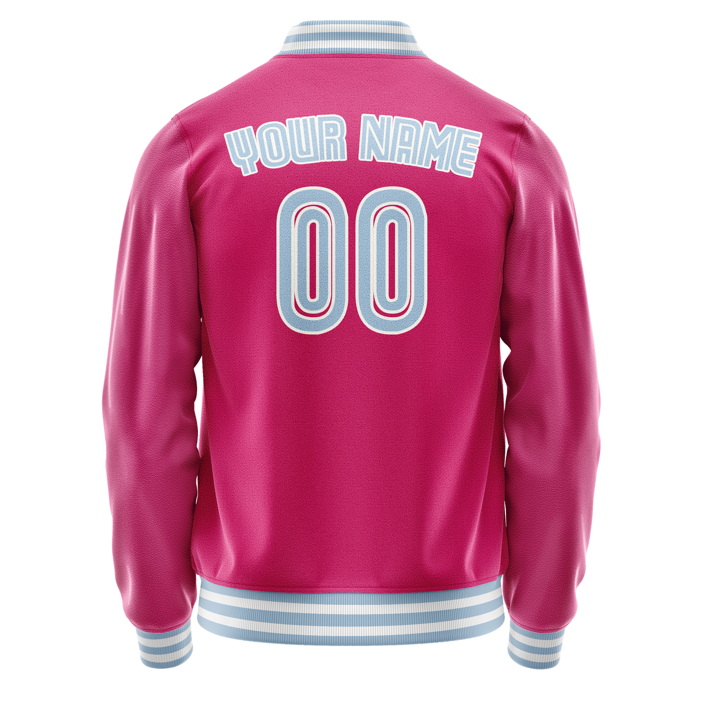Custom Pink Light-Blue Solid Color Varsity Letterman Jacket