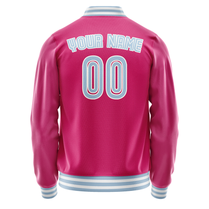Custom Pink Light-Blue Solid Color Varsity Letterman Jacket