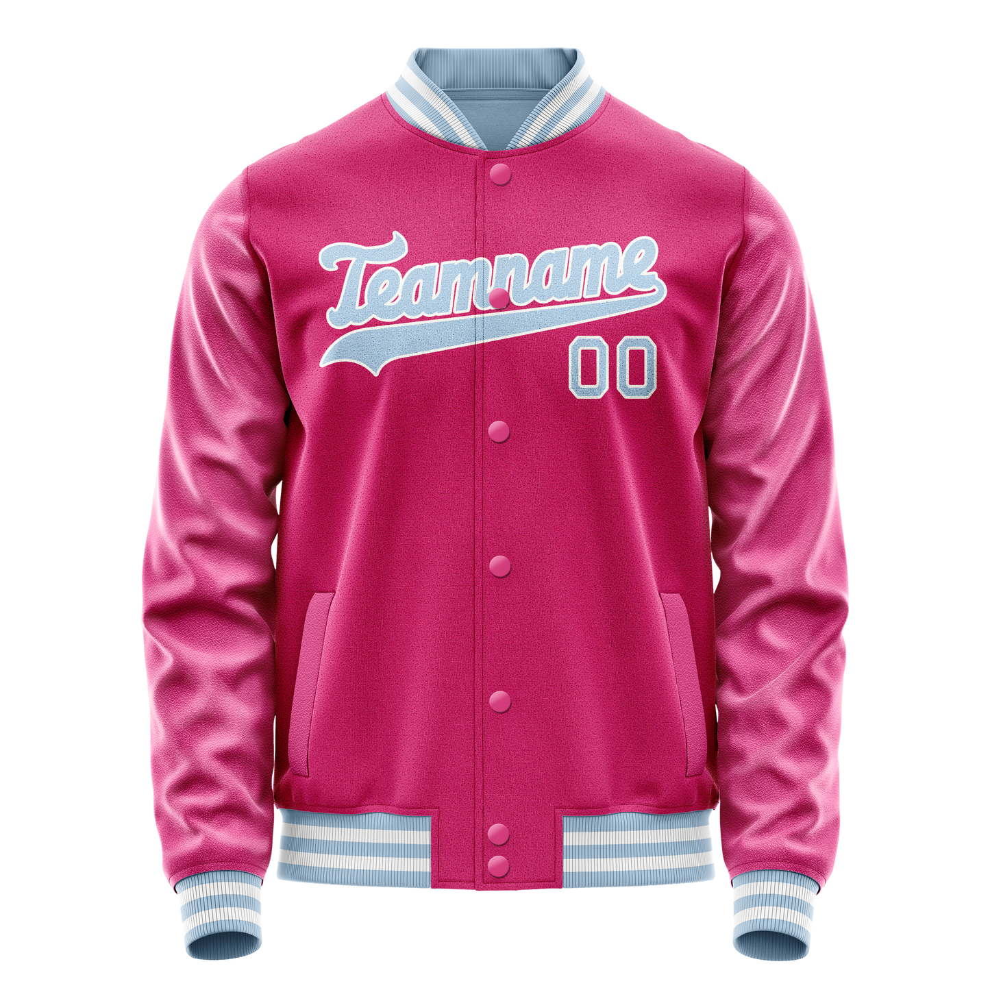 Custom Pink Light-Blue Solid Color Varsity Letterman Jacket