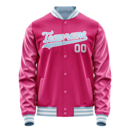 Custom Pink Light-Blue Solid Color Varsity Letterman Jacket