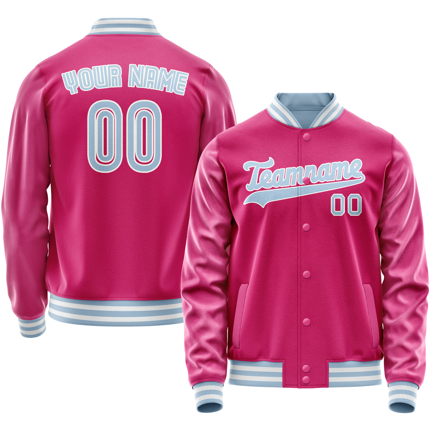 Custom Pink Light-Blue Solid Color Varsity Letterman Jacket