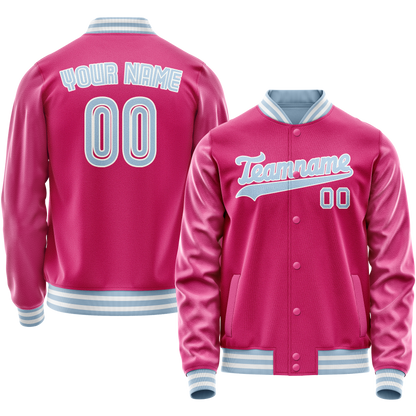 Custom Pink Light-Blue Solid Color Varsity Letterman Jacket