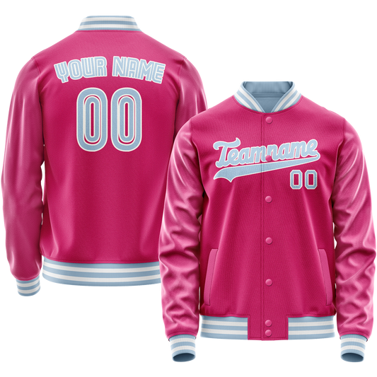 Custom Pink Light-Blue Solid Color Varsity Letterman Jacket
