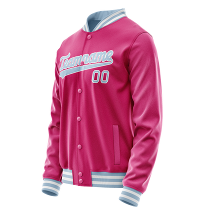 Custom Pink Light-Blue Solid Color Varsity Letterman Jacket