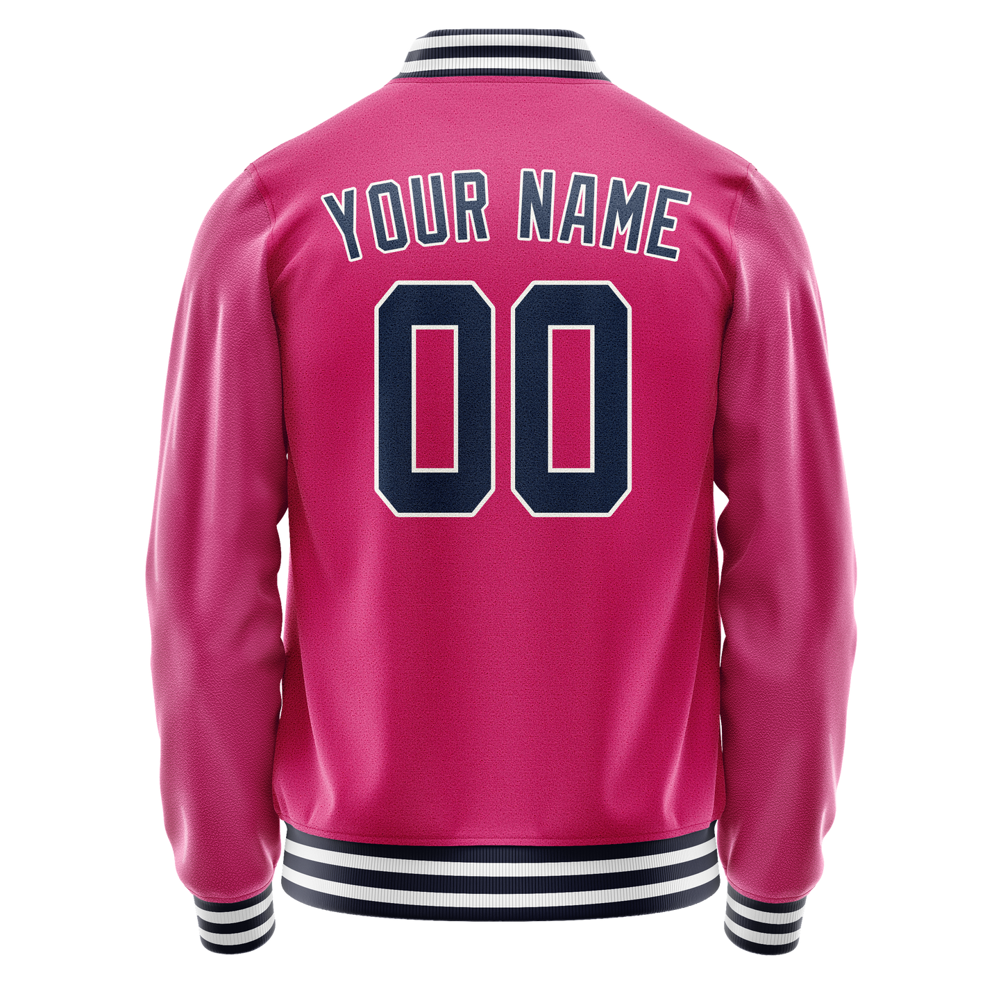 Custom Pink Navy Solid Color Varsity Letterman Jacket