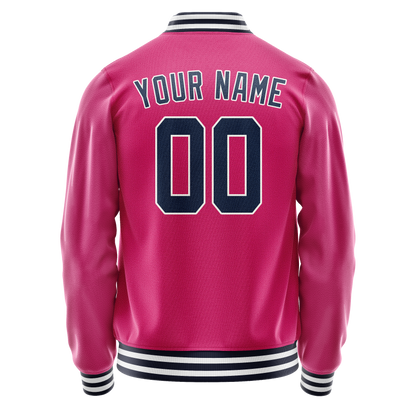 Custom Pink Navy Solid Color Varsity Letterman Jacket
