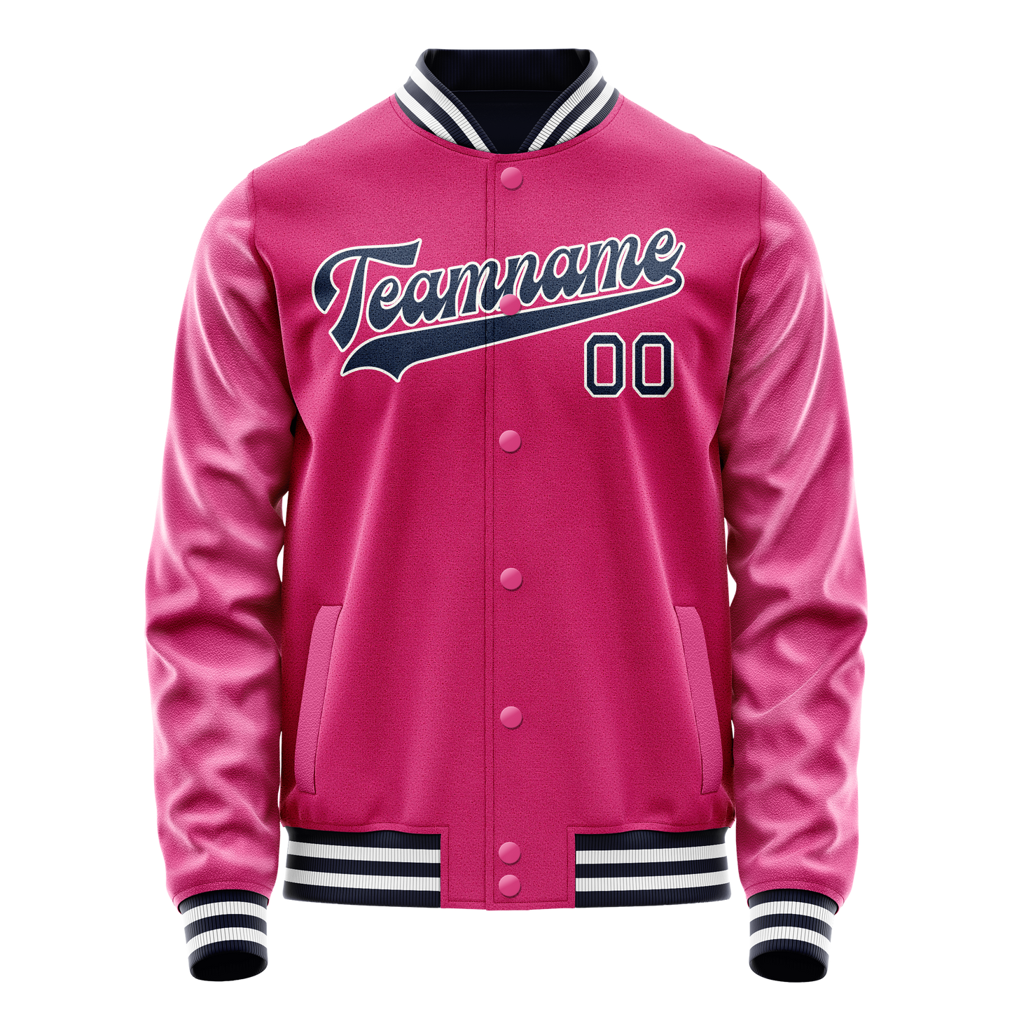 Custom Pink Navy Solid Color Varsity Letterman Jacket