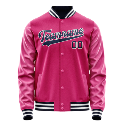 Custom Pink Navy Solid Color Varsity Letterman Jacket