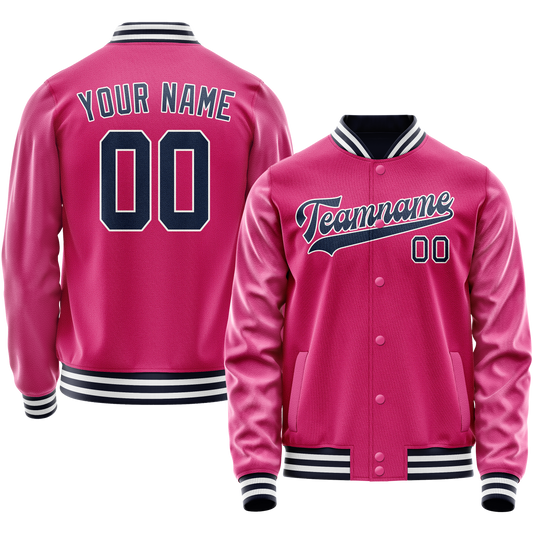 Custom Pink Navy Solid Color Varsity Letterman Jacket