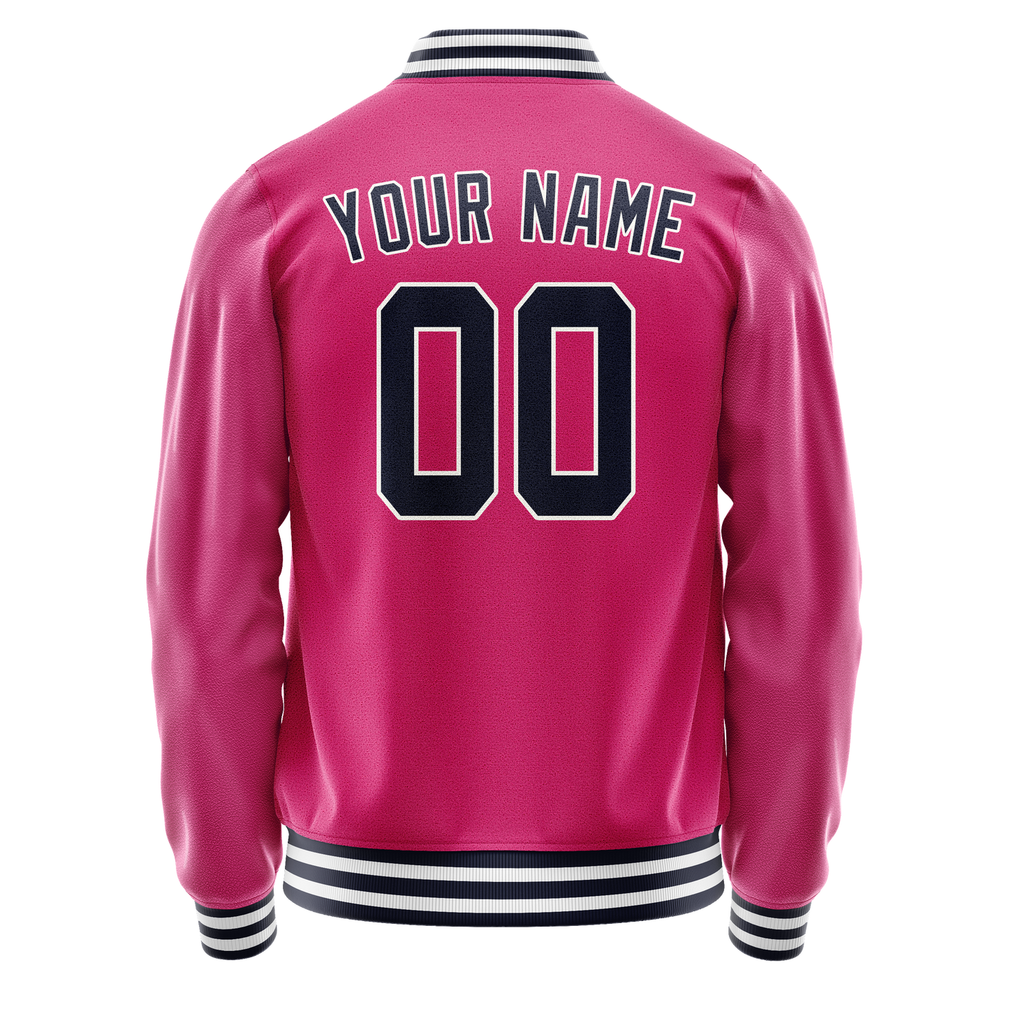 Custom Pink Black Solid Color Varsity Letterman Jacket