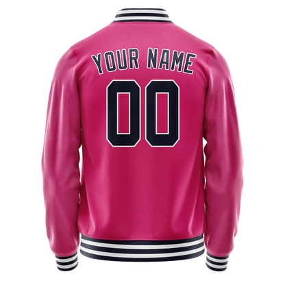Custom Pink Black Solid Color Varsity Letterman Jacket