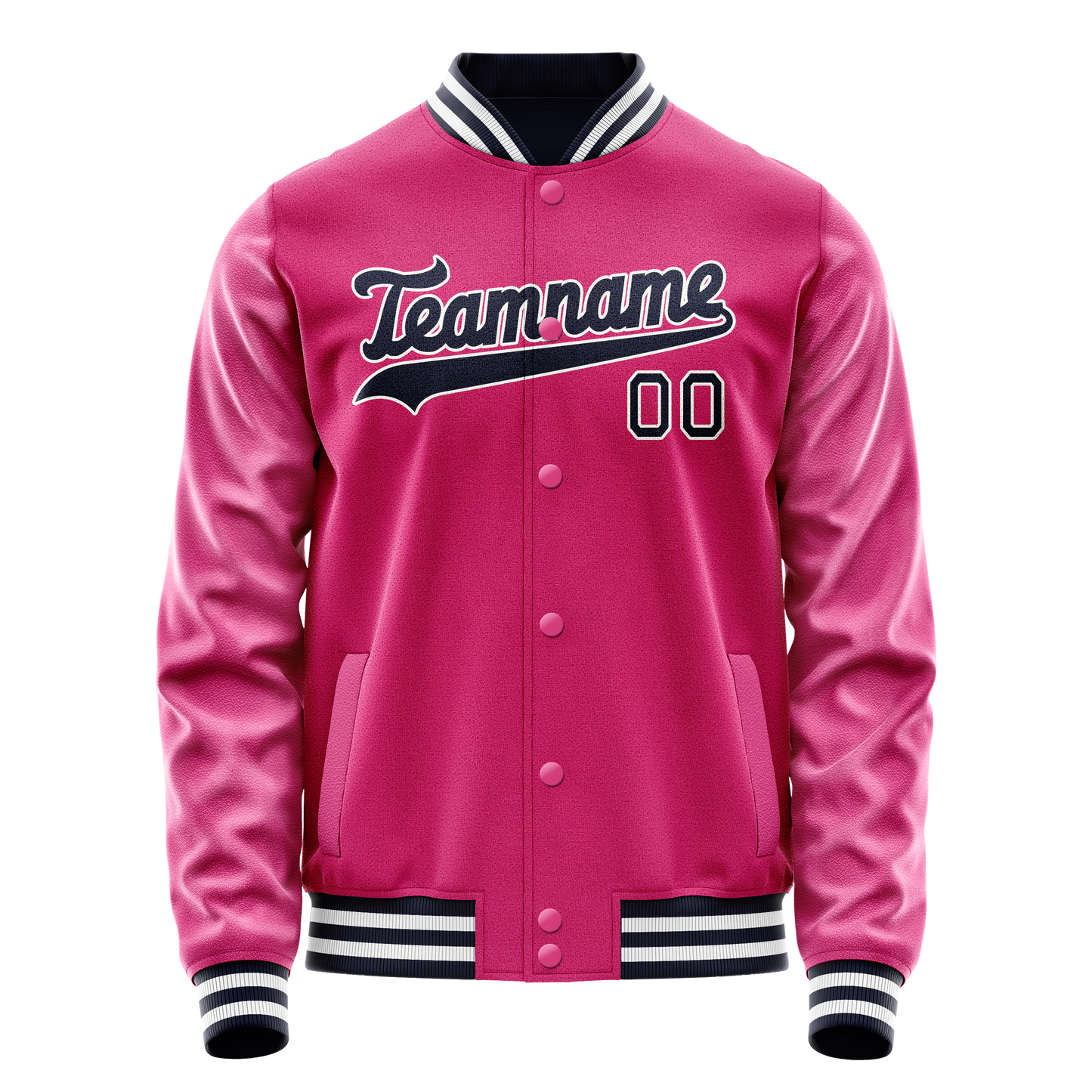 Custom Pink Black Solid Color Varsity Letterman Jacket