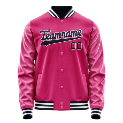 Custom Pink Black Solid Color Varsity Letterman Jacket