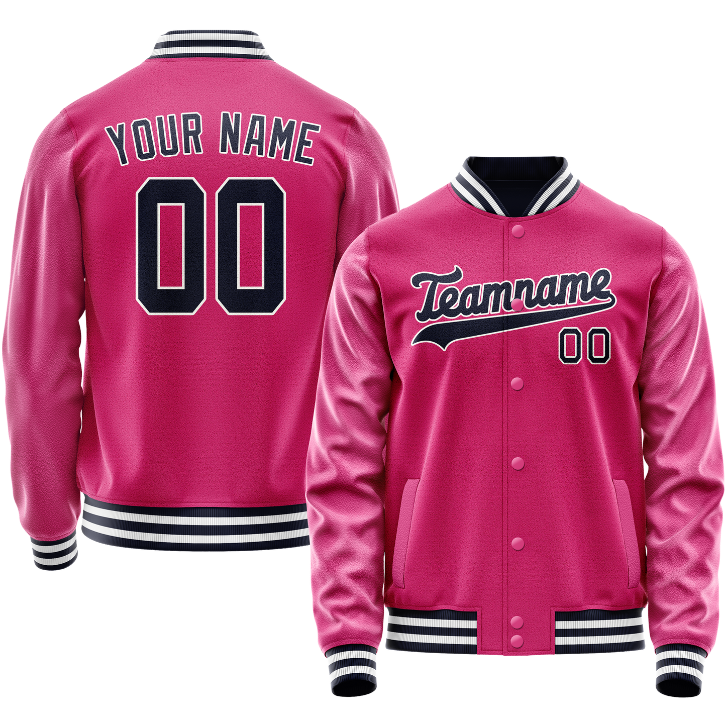 Custom Pink Black Solid Color Varsity Letterman Jacket
