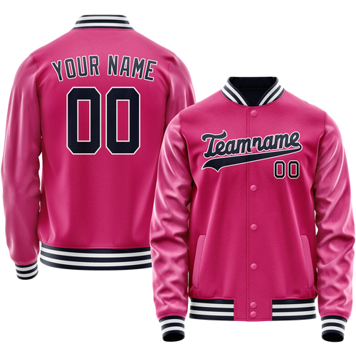 Custom Pink Black Solid Color Varsity Letterman Jacket