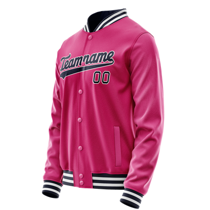 Custom Pink Black Solid Color Varsity Letterman Jacket