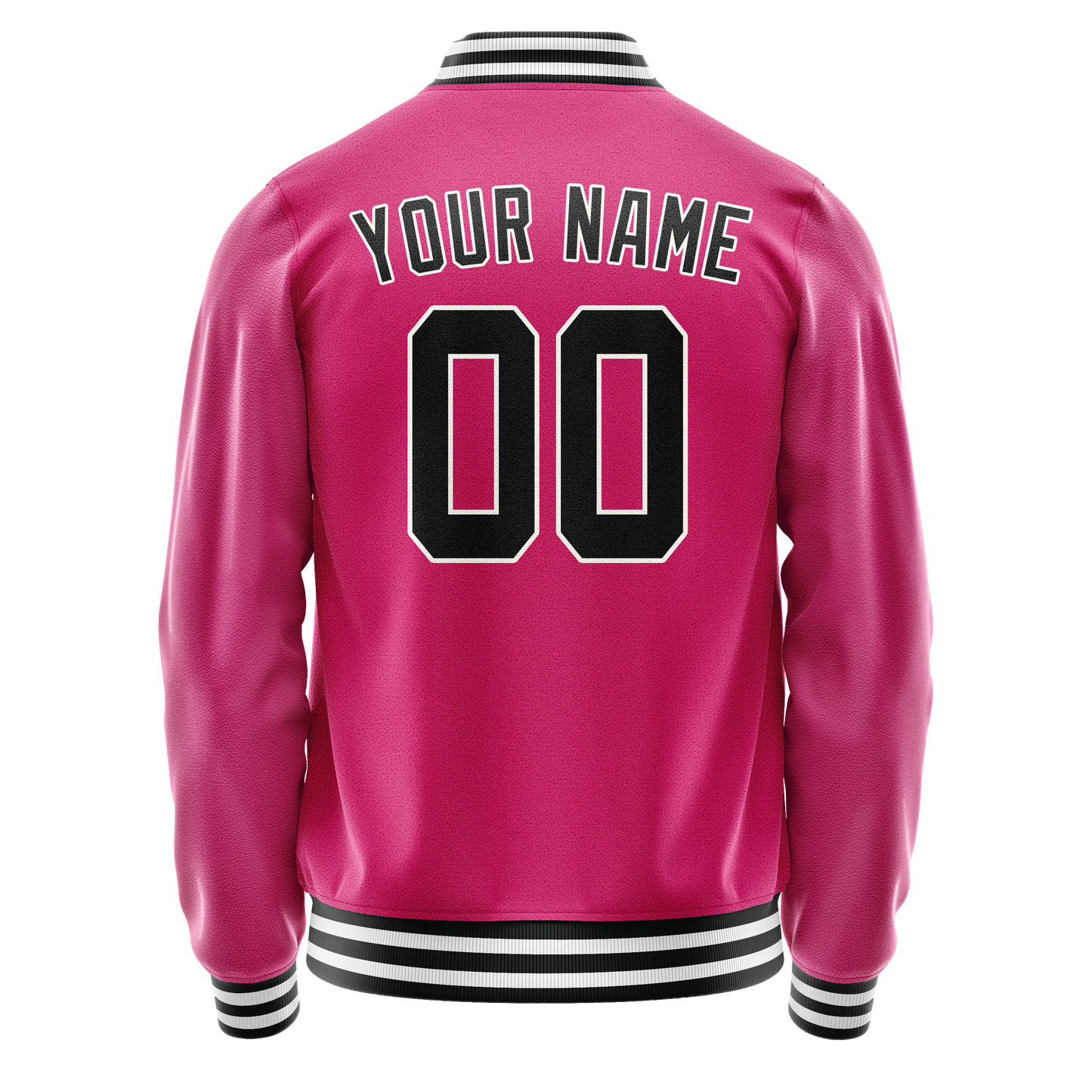 Custom Pink Black Solid Color Varsity Letterman Jacket