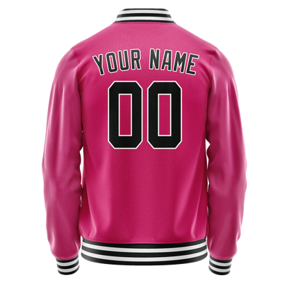 Custom Pink Black Solid Color Varsity Letterman Jacket
