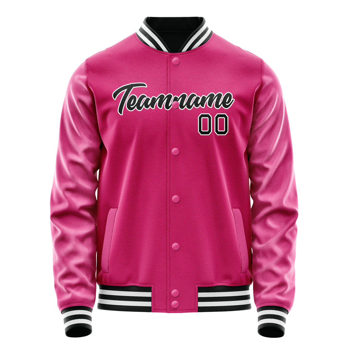 Custom Pink Black Solid Color Varsity Letterman Jacket
