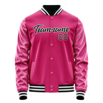 Custom Pink Black Solid Color Varsity Letterman Jacket