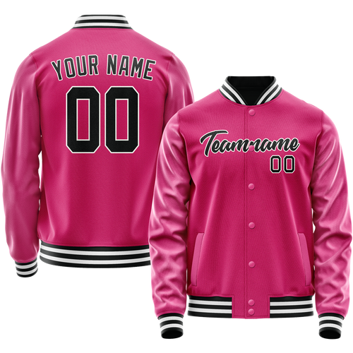 Custom Pink Black Solid Color Varsity Letterman Jacket