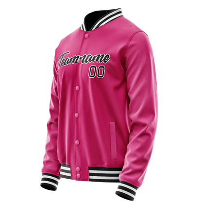 Custom Pink Black Solid Color Varsity Letterman Jacket