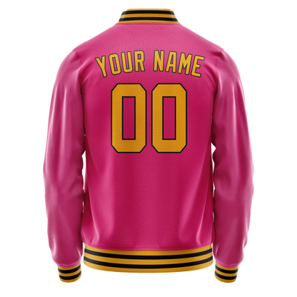 Custom Pink Old-Gold Solid Color Varsity Letterman Jacket