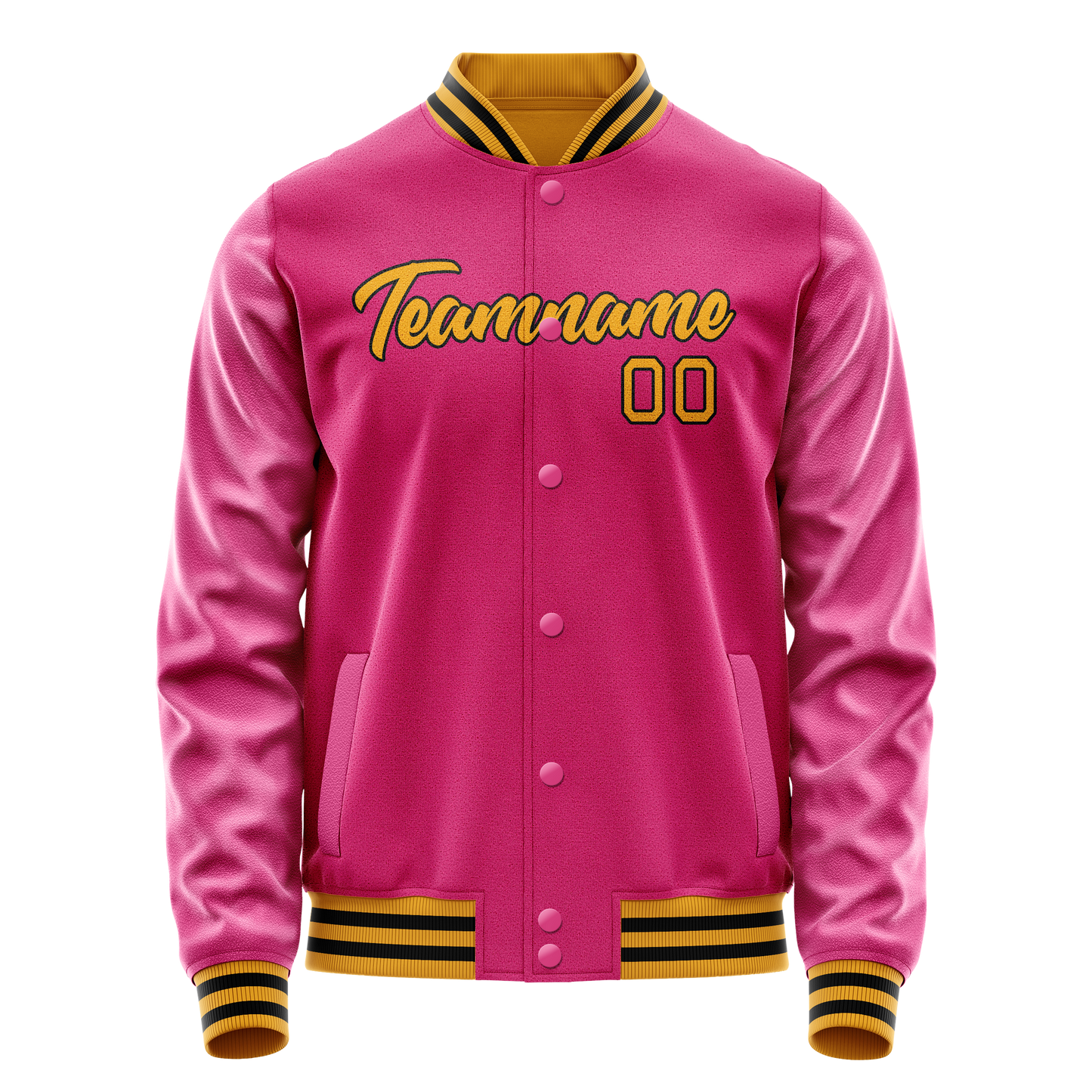 Custom Pink Old-Gold Solid Color Varsity Letterman Jacket