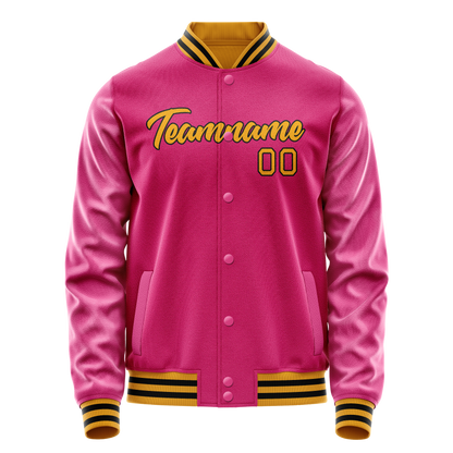 Custom Pink Old-Gold Solid Color Varsity Letterman Jacket