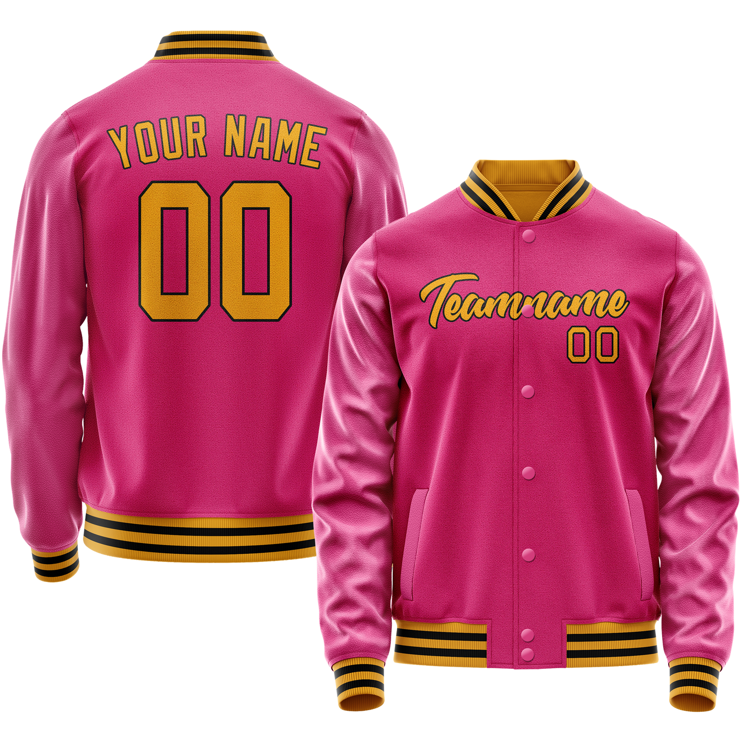 Custom Pink Old-Gold Solid Color Varsity Letterman Jacket