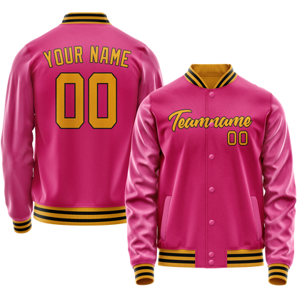 Custom Pink Old-Gold Solid Color Varsity Letterman Jacket