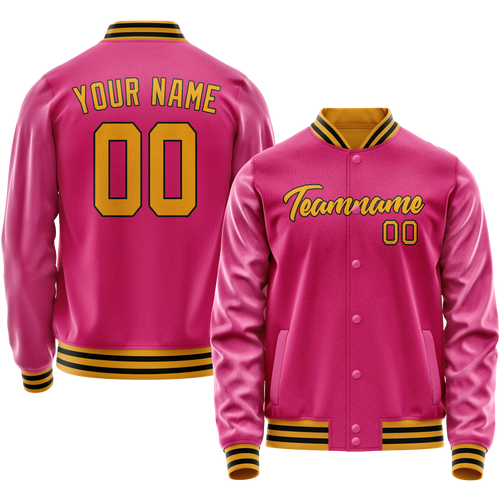 Custom Pink Old-Gold Solid Color Varsity Letterman Jacket