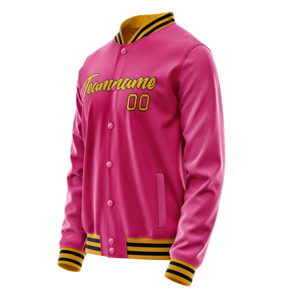 Custom Pink Old-Gold Solid Color Varsity Letterman Jacket