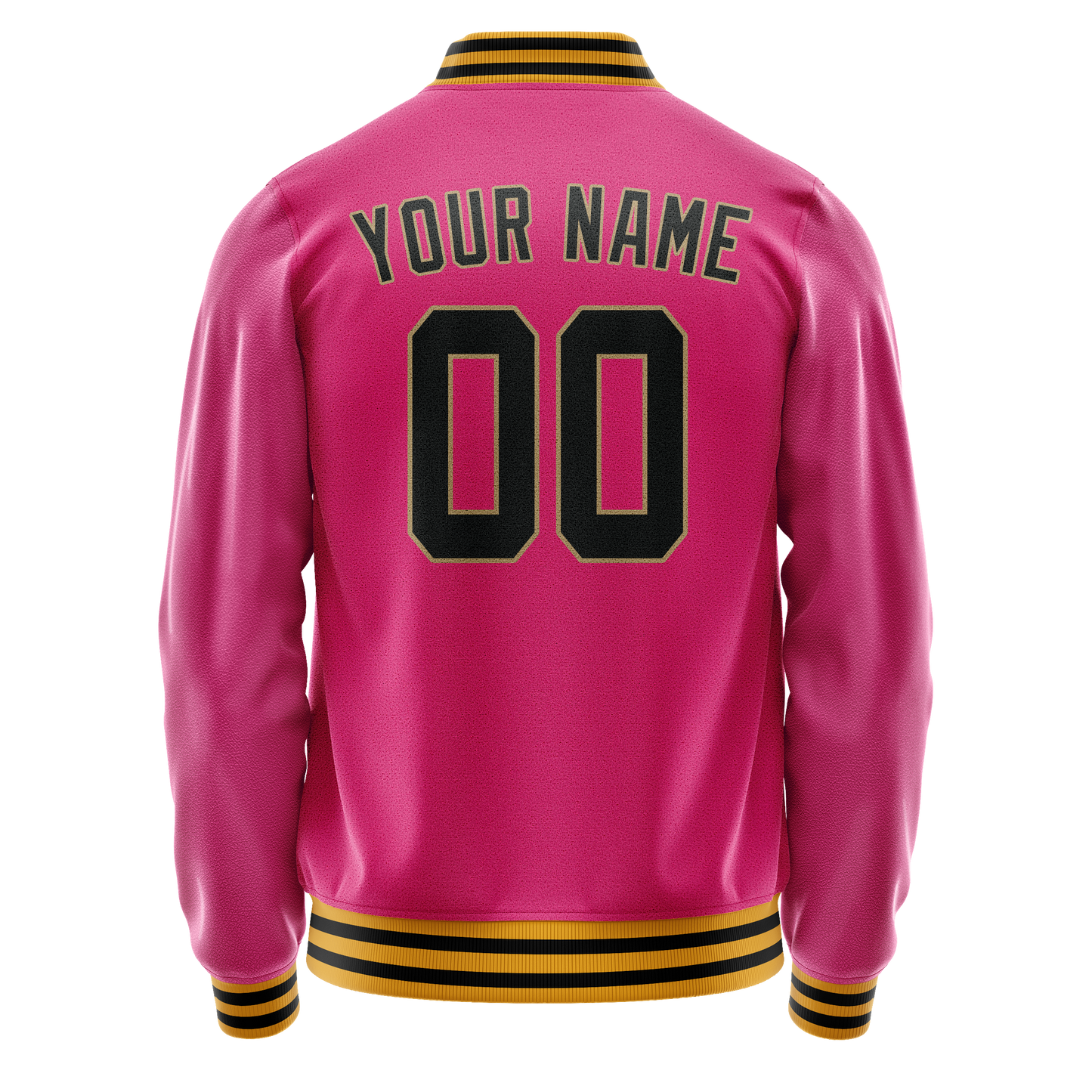 Custom Pink Black Solid Color Varsity Letterman Jacket