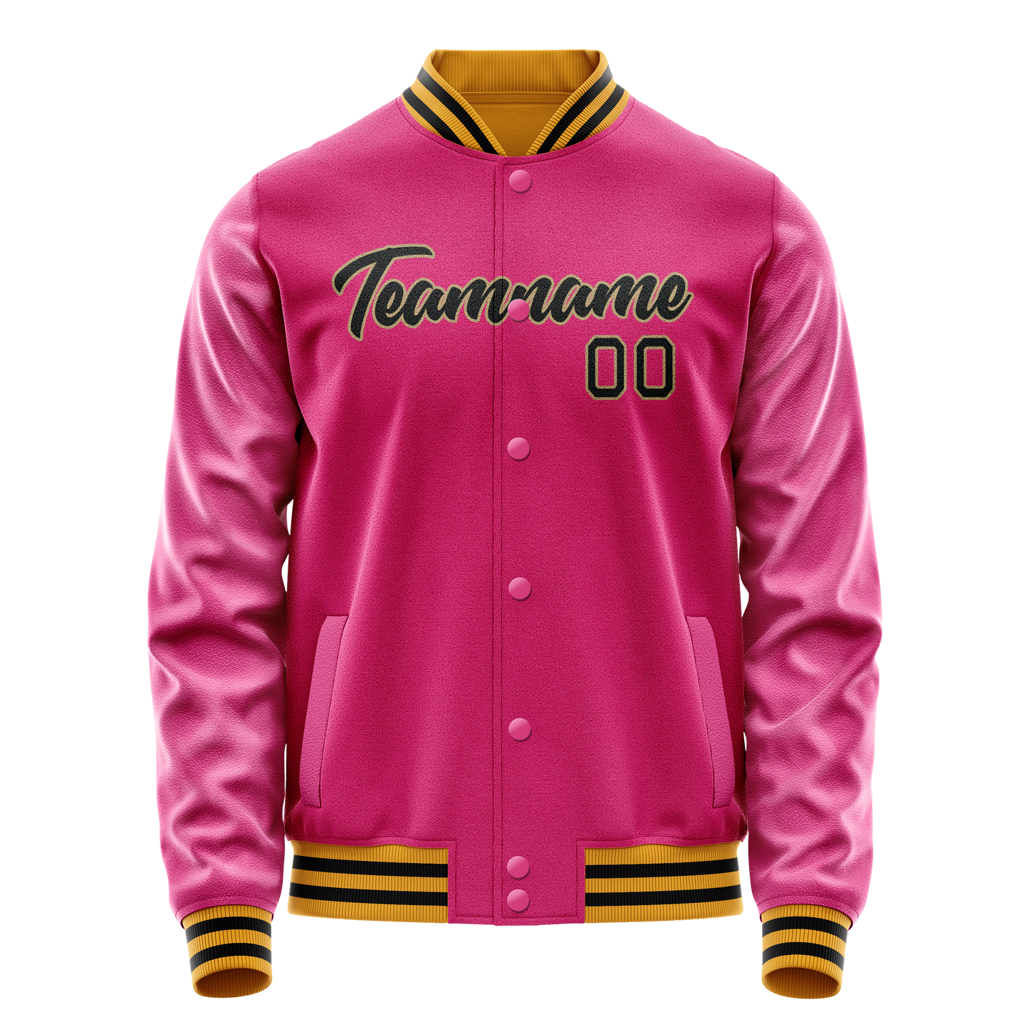 Custom Pink Black Solid Color Varsity Letterman Jacket