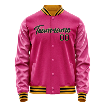 Custom Pink Black Solid Color Varsity Letterman Jacket