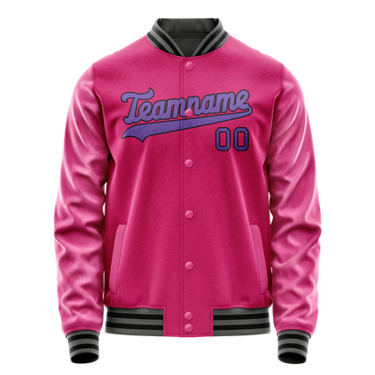 Custom Pink Purple Solid Color Varsity Letterman Jacket