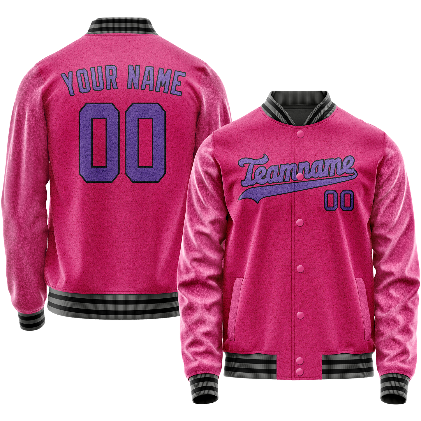 Custom Pink Purple Solid Color Varsity Letterman Jacket