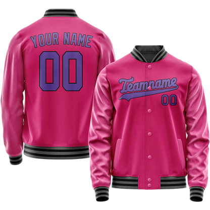 Custom Pink Purple Solid Color Varsity Letterman Jacket