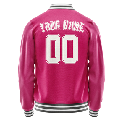 Custom Pink White Solid Color Varsity Letterman Jacket