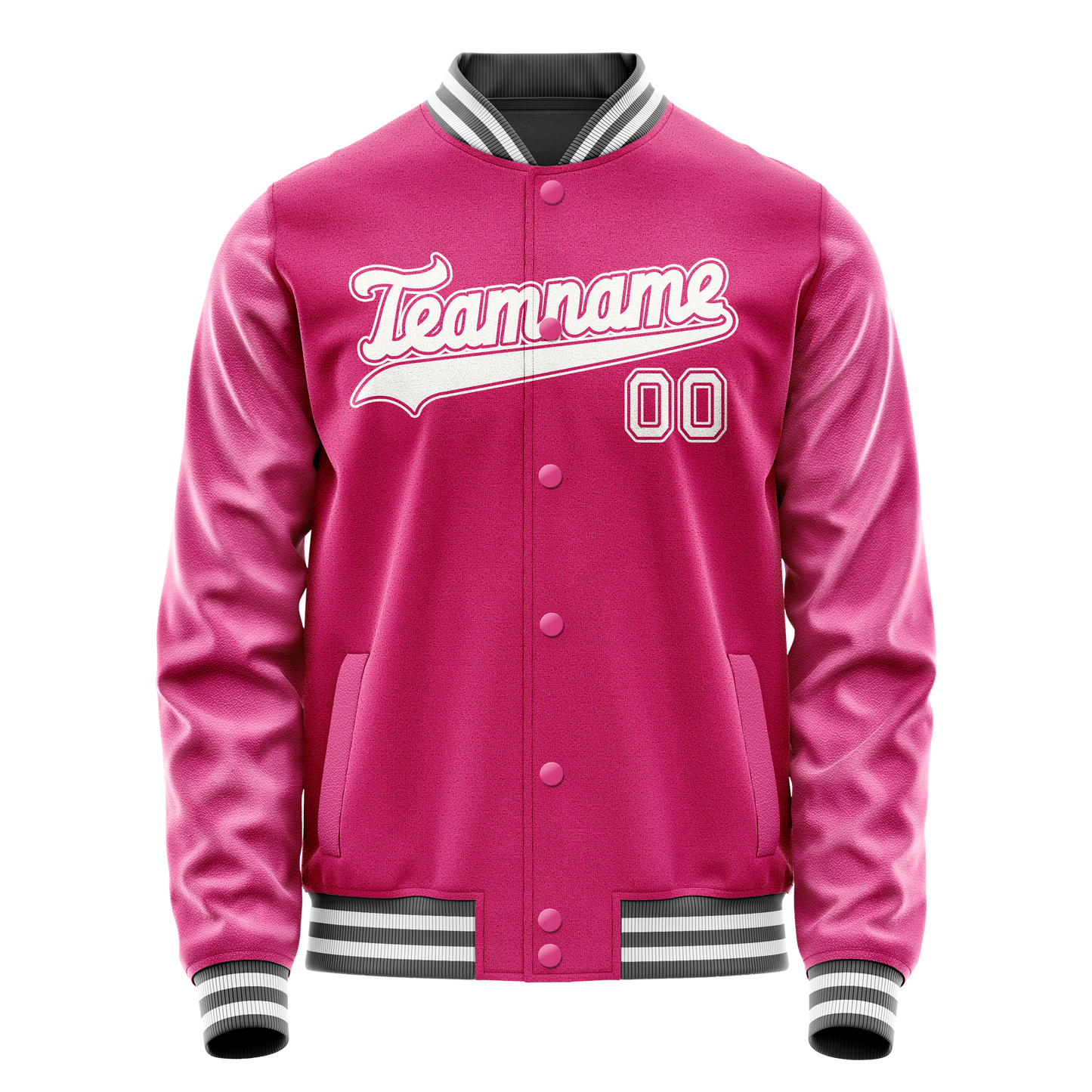 Custom Pink White Solid Color Varsity Letterman Jacket