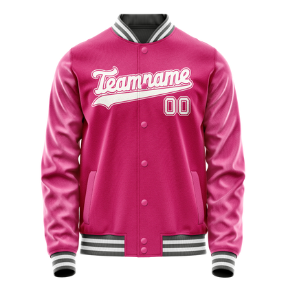 Custom Pink White Solid Color Varsity Letterman Jacket