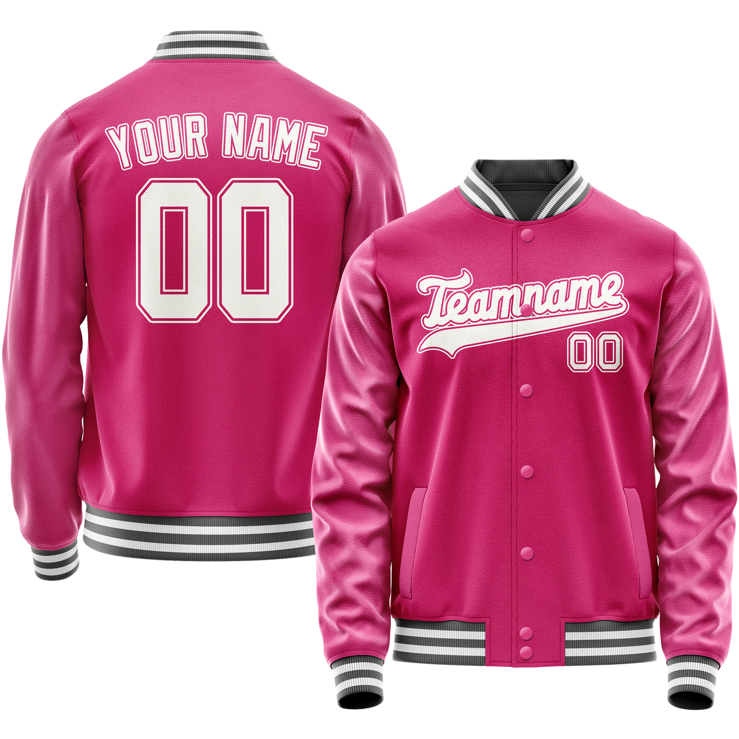Custom Pink White Solid Color Varsity Letterman Jacket