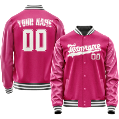 Custom Pink White Solid Color Varsity Letterman Jacket