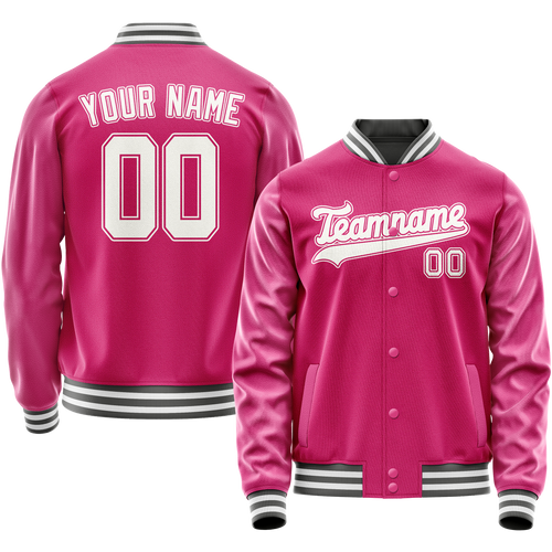 Custom Pink White Solid Color Varsity Letterman Jacket
